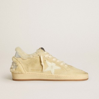 Golden Goose Ball Star In Suede And Shearling With White Patent Leather Star