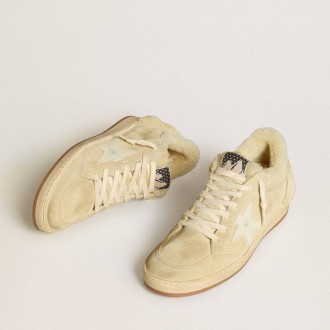 Golden Goose Ball Star In Suede And Shearling With White Patent Leather Star
