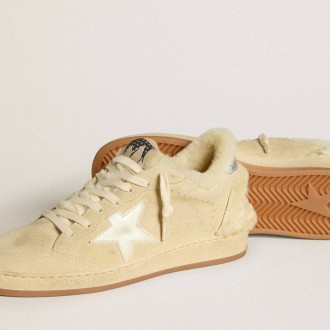 Golden Goose Ball Star In Suede And Shearling With White Patent Leather Star