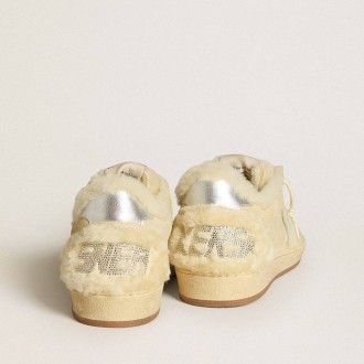 Golden Goose Ball Star In Suede And Shearling With White Patent Leather Star