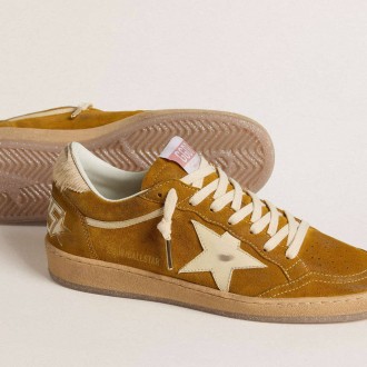 Golden Goose Ball Star In Suede With Beige Leather Star And Pony Skin Heel Tab Golden Goose Ball Star In Suede With Beige Leather Star And Pony Skin Heel Tab