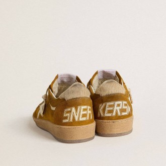 Golden Goose Ball Star In Suede With Beige Leather Star And Pony Skin Heel Tab Golden Goose Ball Star In Suede With Beige Leather Star And Pony Skin Heel Tab