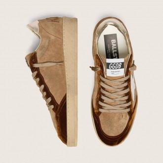 Golden Goose Ball Star In Tobacco Suede With White Leather Star And Cognac Velvet Inserts Golden Goose Ball Star In Tobacco Suede With White Leather Star And Cognac Velvet Inserts