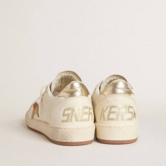 Golden Goose Ball Star In White Leather With Crystal Star And Metallic Heel Tab