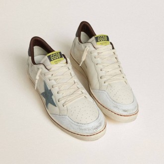 Golden Goose Ball Star In White Leather With Light Blue Suede Star And Brown Nubuck Heel Tab Golden Goose Ball Star In White Leather With Light Blue Suede Star And Brown Nubuck Heel Tab