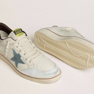 Golden Goose Ball Star In White Leather With Light Blue Suede Star And Brown Nubuck Heel Tab Golden Goose Ball Star In White Leather With Light Blue Suede Star And Brown Nubuck Heel Tab