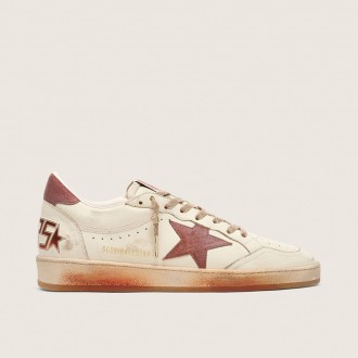 Golden Goose Ball Star In White Leather With Rust Leather Star And Heel Tab