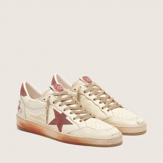 Golden Goose Ball Star In White Leather With Rust Leather Star And Heel Tab Golden Goose Ball Star In White Leather With Rust Leather Star And Heel Tab