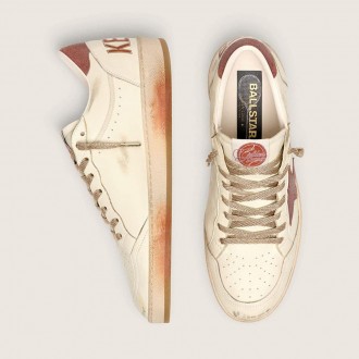 Golden Goose Ball Star In White Leather With Rust Leather Star And Heel Tab Golden Goose Ball Star In White Leather With Rust Leather Star And Heel Tab