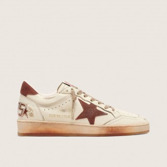 Golden Goose Ball Star In White Leather With Rust Leather Star And Heel Tab