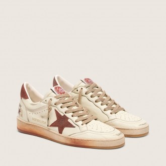 Golden Goose Ball Star In White Leather With Rust Leather Star And Heel Tab