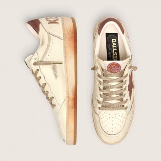 Golden Goose Ball Star In White Leather With Rust Leather Star And Heel Tab