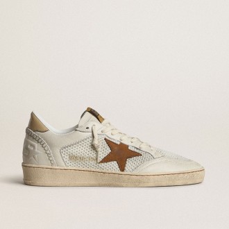Golden Goose Ball Star In White Nappa And Mesh With Tobacco-Colored Nubuck Star And Beige Heel Tab