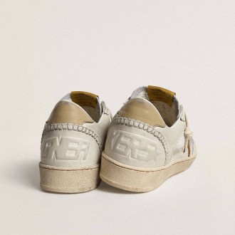 Golden Goose Ball Star In White Nappa And Mesh With Tobacco-Colored Nubuck Star And Beige Heel Tab Golden Goose Ball Star In White Nappa And Mesh With Tobacco-Colored Nubuck Star And Beige Heel Tab