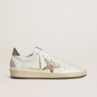 Golden Goose Ball Star In White Nappa Leather With Bronze-Colored Laminated Leather Star And Heel Tab