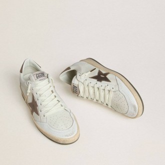 Golden Goose Ball Star In White Nappa Leather With Bronze-Colored Laminated Leather Star And Heel Tab