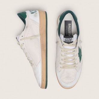 Golden Goose Ball Star In White Nappa Leather With Green Leather Star And Heel Tab Golden Goose Ball Star In White Nappa Leather With Green Leather Star And Heel Tab