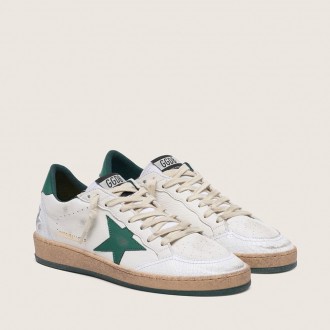 Golden Goose Ball Star In White Nappa Leather With Green Leather Star And Heel Tab Golden Goose Ball Star In White Nappa Leather With Green Leather Star And Heel Tab