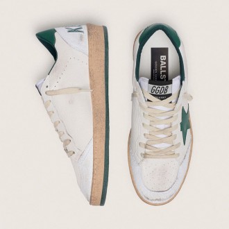 Golden Goose Ball Star In White Nappa Leather With Green Leather Star And Heel Tab Golden Goose Ball Star In White Nappa Leather With Green Leather Star And Heel Tab
