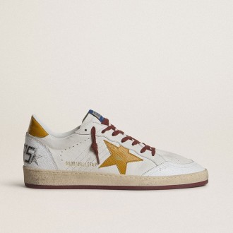 Golden Goose Ball Star In White Nappa Leather With Yellow Animal-Print Leather Star And Heel Tab