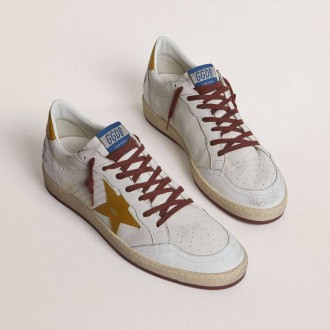Golden Goose Ball Star In White Nappa Leather With Yellow Animal-Print Leather Star And Heel Tab Golden Goose Ball Star In White Nappa Leather With Yellow Animal-Print Leather Star And Heel Tab
