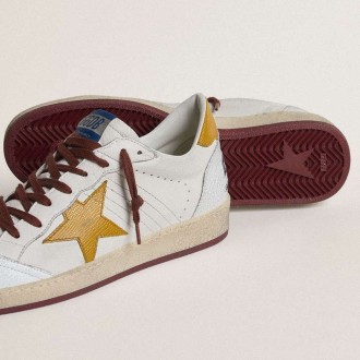 Golden Goose Ball Star In White Nappa Leather With Yellow Animal-Print Leather Star And Heel Tab Golden Goose Ball Star In White Nappa Leather With Yellow Animal-Print Leather Star And Heel Tab