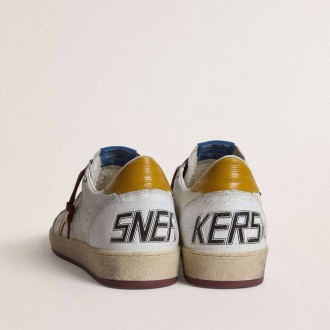 Golden Goose Ball Star In White Nappa Leather With Yellow Animal-Print Leather Star And Heel Tab Golden Goose Ball Star In White Nappa Leather With Yellow Animal-Print Leather Star And Heel Tab