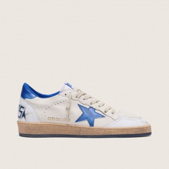 Golden Goose Ball Star In White Nappa With Blue Star And Heel Tab