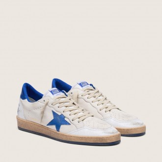Golden Goose Ball Star In White Nappa With Blue Star And Heel Tab Golden Goose Ball Star In White Nappa With Blue Star And Heel Tab