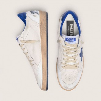 Golden Goose Ball Star In White Nappa With Blue Star And Heel Tab Golden Goose Ball Star In White Nappa With Blue Star And Heel Tab