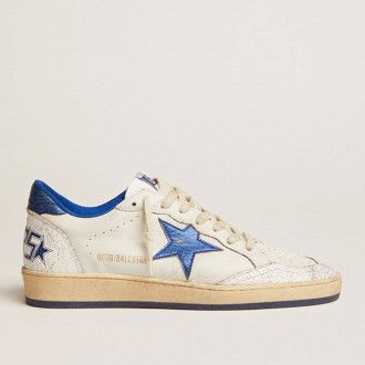 Golden Goose Ball Star In White Nappa With Bright Blue Metallic Leather Star And Heel Tab