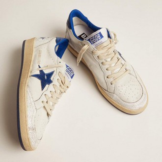 Golden Goose Ball Star In White Nappa With Bright Blue Metallic Leather Star And Heel Tab Golden Goose Ball Star In White Nappa With Bright Blue Metallic Leather Star And Heel Tab