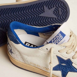 Golden Goose Ball Star In White Nappa With Bright Blue Metallic Leather Star And Heel Tab Golden Goose Ball Star In White Nappa With Bright Blue Metallic Leather Star And Heel Tab