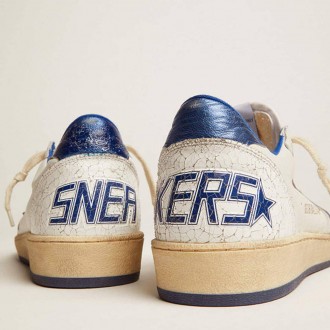 Golden Goose Ball Star In White Nappa With Bright Blue Metallic Leather Star And Heel Tab Golden Goose Ball Star In White Nappa With Bright Blue Metallic Leather Star And Heel Tab