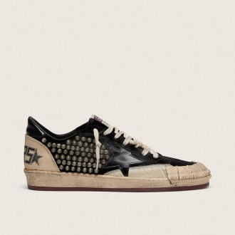 Golden Goose Ball Star Lab In Black Suede With Studs And Glossy Black Leather Star