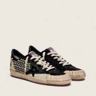Golden Goose Ball Star Lab In Black Suede With Studs And Glossy Black Leather Star Golden Goose Ball Star Lab In Black Suede With Studs And Glossy Black Leather Star