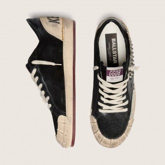Golden Goose Ball Star Lab In Black Suede With Studs And Glossy Black Leather Star Golden Goose Ball Star Lab In Black Suede With Studs And Glossy Black Leather Star