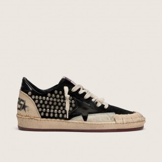 Golden Goose Ball Star Lab In Black Suede With Studs And Glossy Black Leather Star