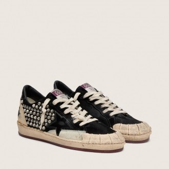 Golden Goose Ball Star Lab In Black Suede With Studs And Glossy Black Leather Star Golden Goose Ball Star Lab In Black Suede With Studs And Glossy Black Leather Star