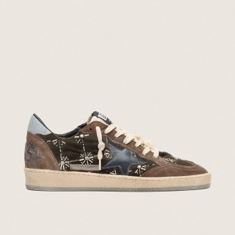 Golden Goose Ball Star Lab In Brown Matelass&Eacute; Velvet With Rhinestones And Black Leather Star