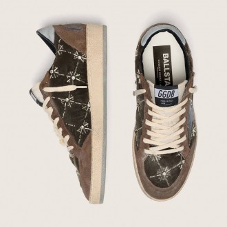 Golden Goose Ball Star Lab In Brown MatelassÉ Velvet With Rhinestones And Black Leather Star Golden Goose Ball Star Lab In Brown MatelassÉ Velvet With Rhinestones And Black Leather Star