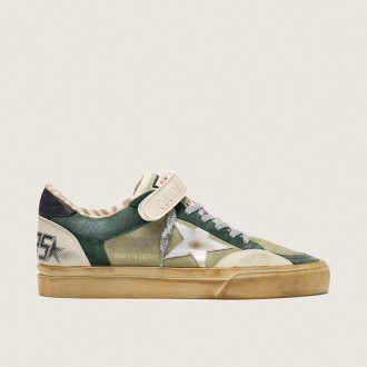 Golden Goose Ball Star Lab In Green Suede With Silver Leather Star And Black Suede Heel Tab