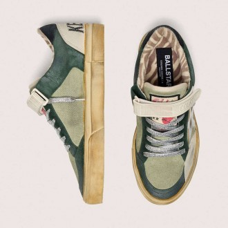 Golden Goose Ball Star Lab In Green Suede With Silver Leather Star And Black Suede Heel Tab Golden Goose Ball Star Lab In Green Suede With Silver Leather Star And Black Suede Heel Tab
