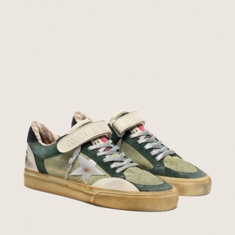 Golden Goose Ball Star Lab In Green Suede With Silver Leather Star And Black Suede Heel Tab Golden Goose Ball Star Lab In Green Suede With Silver Leather Star And Black Suede Heel Tab