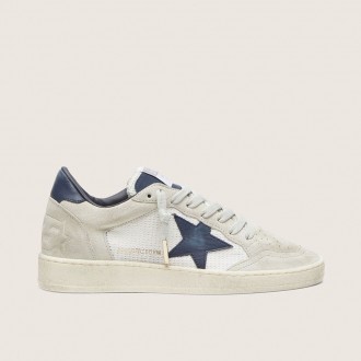 Golden Goose Ball Star Ltd In Beige Crochet And Suede With Blue Star