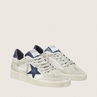 Golden Goose Ball Star Ltd In Beige Crochet And Suede With Blue Star