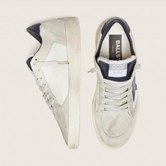 Golden Goose Ball Star Ltd In Beige Crochet And Suede With Blue Star