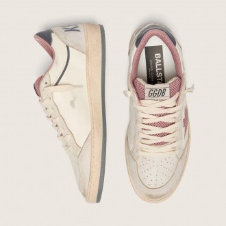 Golden Goose Ball Star Ltd In Beige Leather With Pink Mesh Star And Blue Leather Heel Tab Golden Goose Ball Star Ltd In Beige Leather With Pink Mesh Star And Blue Leather Heel Tab