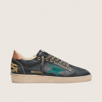Golden Goose Ball Star Ltd In Black Leather With Green Embroidered Star
