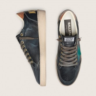Golden Goose Ball Star Ltd In Black Leather With Green Embroidered Star Golden Goose Ball Star Ltd In Black Leather With Green Embroidered Star